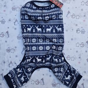 Pet Apparel Reindeer and Snowflake Pet Pajamas For Dog Size S